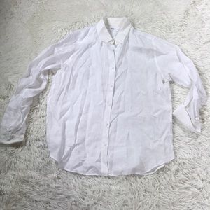 UNIQLO white linen button up collared blouse med
